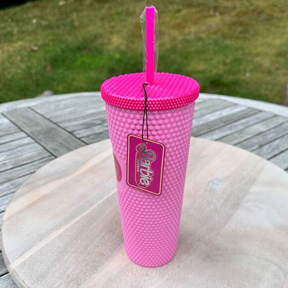 Barbie The Movie Pink Studded Tumbler Cup & Straw NIB Exclusive Acrylic Travel - Picture 10 of 13